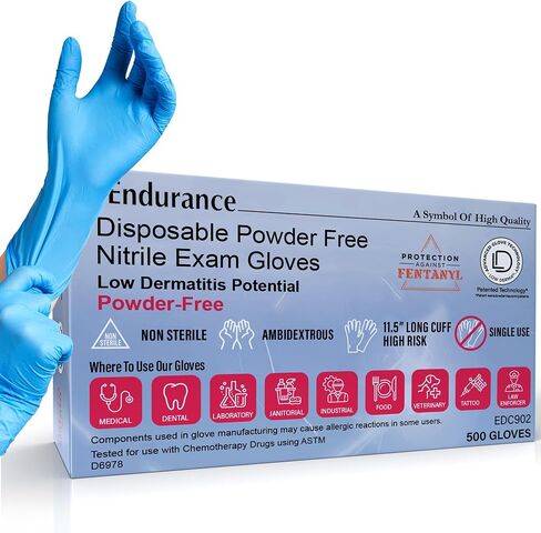 Saf-Care Endurance 11.5 Inches Extended Long Cuff Powder Free Blue Nitrile Exam Medical Gloves, Heavy Duty, 8 Mil, Low Derma in Saudi Arabia