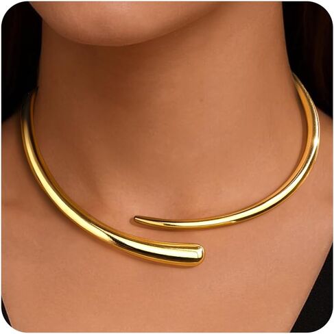Gold Silver Chunky Choker Necklace For Women,Collar Necklace Bold Statement Necklaces Spring Hinged Open Necklaces Trendy Jewelry for Women in Saudi Arabia