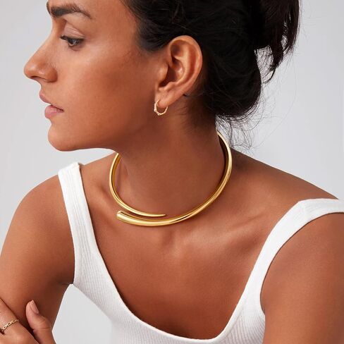 Gold Silver Chunky Choker Necklace For Women,Collar Necklace Bold Statement Necklaces Spring Hinged Open Necklaces Trendy Jewelry for Women in Saudi Arabia