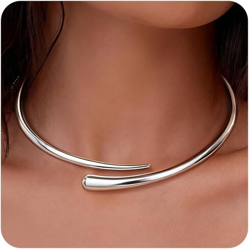 Gold Silver Chunky Choker Necklace For Women,Collar Necklace Bold Statement Necklaces Spring Hinged Open Necklaces Trendy Jewelry for Women in Saudi Arabia
