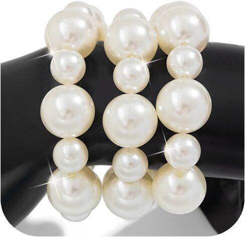 Chunky Bracelets Set for Women,Big Round Ball Beaded Elastic Bracelets Charm Trendy Stackable Stretch Bracelet Vintage Punk Jewelry in Kuwait