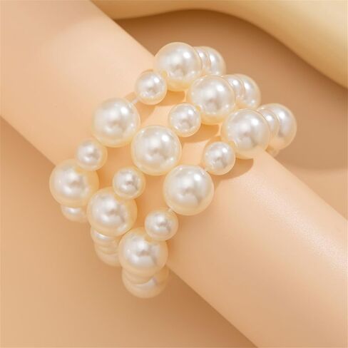 Chunky Bracelets Set for Women,Big Round Ball Beaded Elastic Bracelets Charm Trendy Stackable Stretch Bracelet Vintage Punk Jewelry in Kuwait