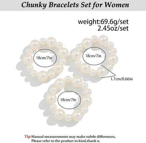 Chunky Bracelets Set for Women,Big Round Ball Beaded Elastic Bracelets Charm Trendy Stackable Stretch Bracelet Vintage Punk Jewelry in Kuwait