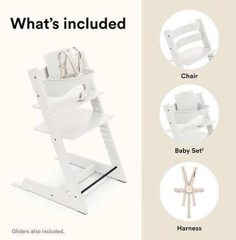 Stokke Tripp Trapp High Chair 2, Natural - Includes Chair + Baby Set with Removable Harness for Children 6-36 Months - Adjustable, Ergonomic & Easy to Clean | Includes Chair, Baby Set, Removable Harness for Children 6-36 Months, Adjustable, Ergonomic & Ea in Saudi Arabia