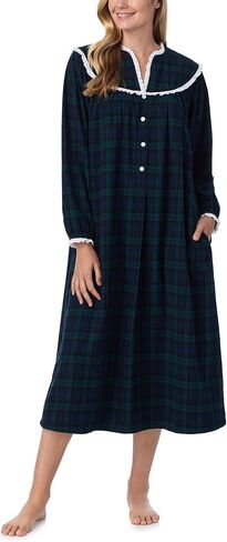 Lanz of Salzburg Sleepwear for Women Classic Long Sleeve Open Neck Soft Flannel Pajama Nightgown in Kuwait