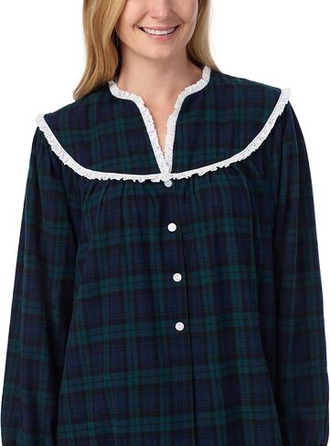Lanz of Salzburg Sleepwear for Women Classic Long Sleeve Open Neck Soft Flannel Pajama Nightgown in Kuwait