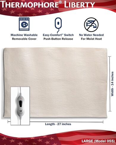 Assembled in The USA - Thermophore Liberty - Moist Heating pad for Arthritis, Back, Neck, Shoulder Pain and Cramps Relief - Electric with auto Shut Off, Large 14" x 27" in Kuwait