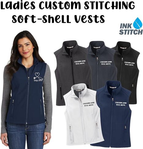INK STITCH Ladies Custom Embroidery Design Your Own Logo Text Soft Shell Vests in Saudi Arabia