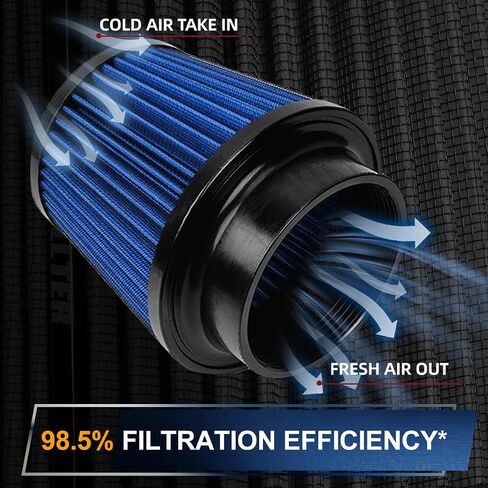 4" Inlet Car Performance Reusable Cold Air Intake Filter Universal 100mm Clamp-on Cone Replacement Dry Air Filter (Black) in Saudi Arabia
