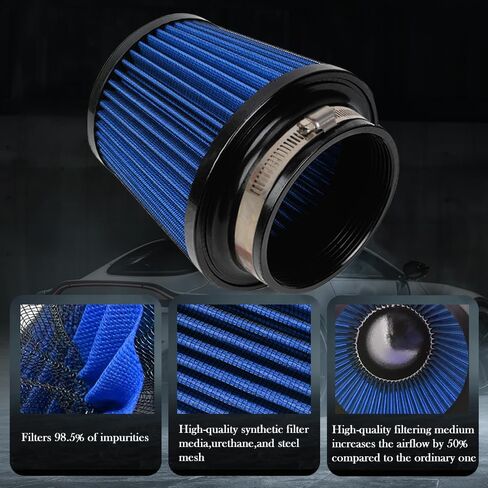 4" Inlet Car Performance Reusable Cold Air Intake Filter Universal 100mm Clamp-on Cone Replacement Dry Air Filter (Black) in Saudi Arabia