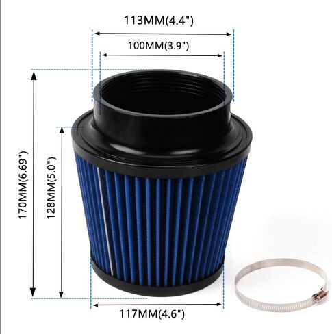 4" Inlet Car Performance Reusable Cold Air Intake Filter Universal 100mm Clamp-on Cone Replacement Dry Air Filter (Black) in Saudi Arabia