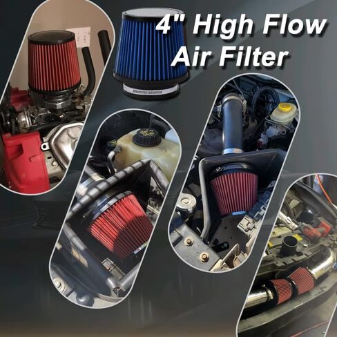 4" Inlet Car Performance Reusable Cold Air Intake Filter Universal 100mm Clamp-on Cone Replacement Dry Air Filter (Black) in Saudi Arabia