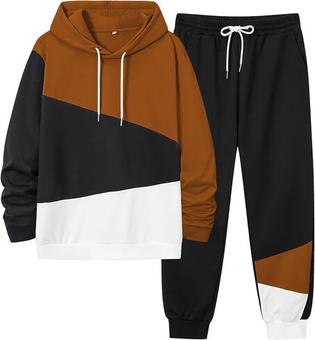 LecGee Men's Tracksuit 2 Piece Athletic Color Block Hoodie and Sweatpants Casual Sweatshirt Joggers Sweatpants Set for Men in Kuwait