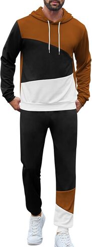 LecGee Men's Tracksuit 2 Piece Athletic Color Block Hoodie and Sweatpants Casual Sweatshirt Joggers Sweatpants Set for Men in Kuwait