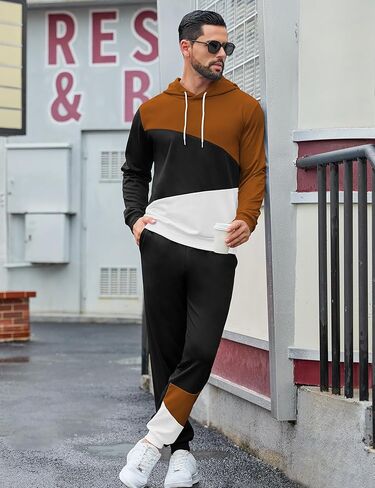 LecGee Men's Tracksuit 2 Piece Athletic Color Block Hoodie and Sweatpants Casual Sweatshirt Joggers Sweatpants Set for Men in Kuwait