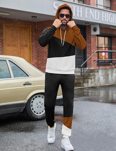 LecGee Men's Tracksuit 2 Piece Athletic Color Block Hoodie and Sweatpants Casual Sweatshirt Joggers Sweatpants Set for Men in Kuwait