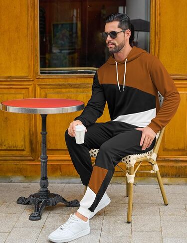 LecGee Men's Tracksuit 2 Piece Athletic Color Block Hoodie and Sweatpants Casual Sweatshirt Joggers Sweatpants Set for Men in Kuwait