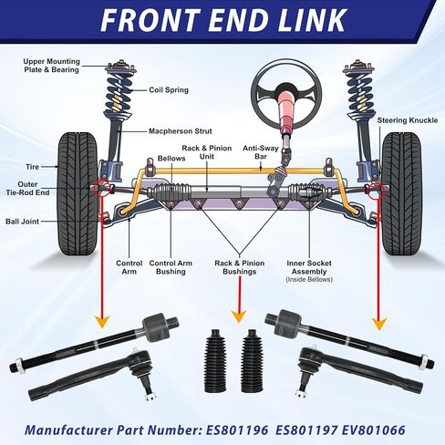 HAWK BROTHER10Pcs Suspension Kit Front Lower Control Arm w/Ball Joints Inner Outer Tie Rod Sway Bay End Link Rcak & Pinion Boot Replacement for 2015-2018 Nissan Altima and 2016-2022 Maxima in Saudi Arabia