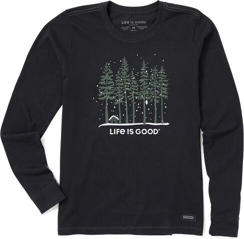 Life is Good Women's Crusher Tee, Long Sleeve Cotton Graphic T-Shirts, Snowy Owl Tall Pines in Saudi Arabia