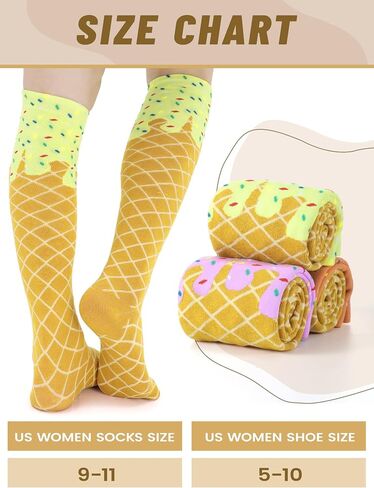 3 Pairs Ice Cream Knee High Socks for Women Girl Funny Novelty Ice Cream Gift Christmas Stocking Holiday Party Favor in Saudi Arabia