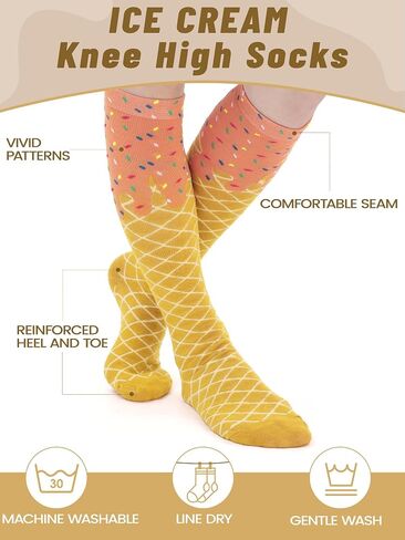 3 Pairs Ice Cream Knee High Socks for Women Girl Funny Novelty Ice Cream Gift Christmas Stocking Holiday Party Favor in Saudi Arabia