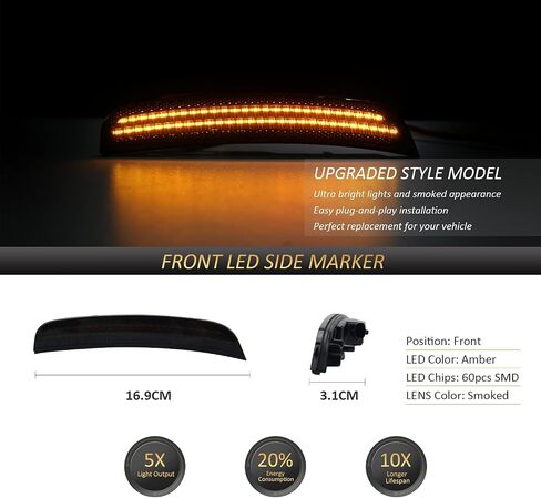 D-Lumina LED Side Marker Light Kits for Chrysler 300 2015 2016 2017 2018 2019 2020 2021 2022, 2-Row Full LED Strip Amber & Red Front Rear Bumper OEM Sidemarker Lamp Replacement, Smoked Lens 4 Pieces in Saudi Arabia