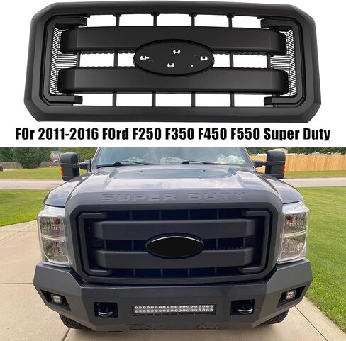 شبكة المبرد الأمامية لسيارة Ford 2011-2016 F250 F350 F450 F550 Super Duty غطاء محرك السيارة استبدال BC3Z8200AA BC3Z8200G BC3Z-8200-G (بدون شعار المركز) | ماتي الأسود in Kuwait