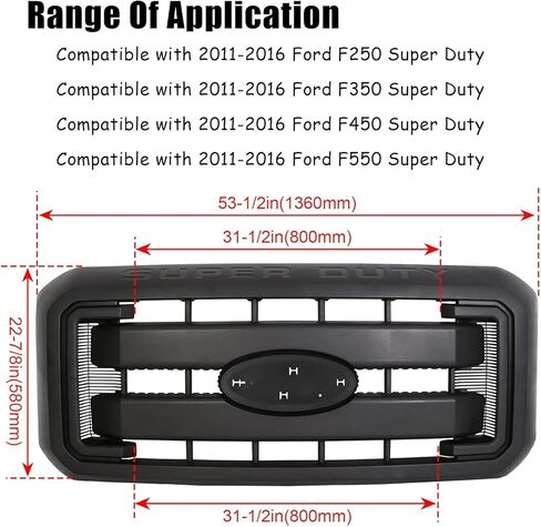 شبكة المبرد الأمامية لسيارة Ford 2011-2016 F250 F350 F450 F550 Super Duty غطاء محرك السيارة استبدال BC3Z8200AA BC3Z8200G BC3Z-8200-G (بدون شعار المركز) | ماتي الأسود in Kuwait