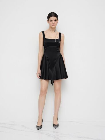 CIDER Mini Dress Square Neck Ruffle Knotted Party Dress Sleeveless Middle Waist in Saudi Arabia