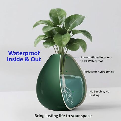 Flower Vase-Handcrafted Ceramic with Smooth Green Glaze, Small Vase for Flowers w/Waterproof Interior and Anti-Slip Bottom, Vases Home Decor Shelf Decor Table Centerpieces in Saudi Arabia