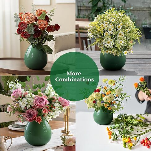 Flower Vase-Handcrafted Ceramic with Smooth Green Glaze, Small Vase for Flowers w/Waterproof Interior and Anti-Slip Bottom, Vases Home Decor Shelf Decor Table Centerpieces in Saudi Arabia