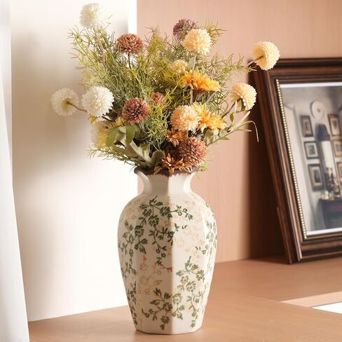 Vintage Ceramic Vase - 8.2 Inch Hand-Painted Roses with Ice Crackle Glaze Finish, American Farmhouse Style Pitcher Vase for Home Decor, Centerpiece, Shelf, Table, Office, Rustic Wedding Gift in Saudi Arabia