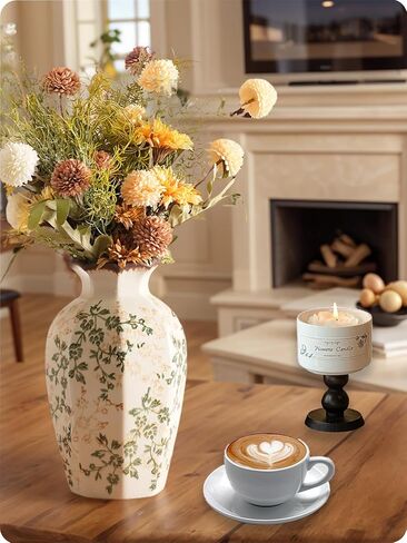 Vintage Ceramic Vase - 8.2 Inch Hand-Painted Roses with Ice Crackle Glaze Finish, American Farmhouse Style Pitcher Vase for Home Decor, Centerpiece, Shelf, Table, Office, Rustic Wedding Gift in Saudi Arabia