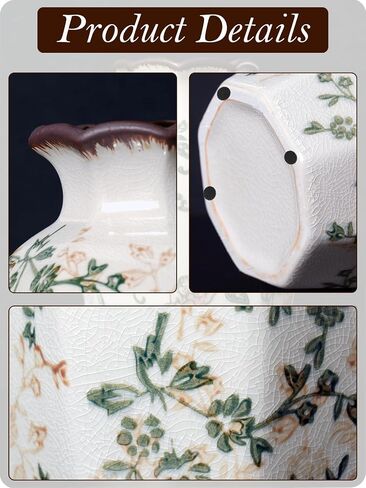 Vintage Ceramic Vase - 8.2 Inch Hand-Painted Roses with Ice Crackle Glaze Finish, American Farmhouse Style Pitcher Vase for Home Decor, Centerpiece, Shelf, Table, Office, Rustic Wedding Gift in Saudi Arabia