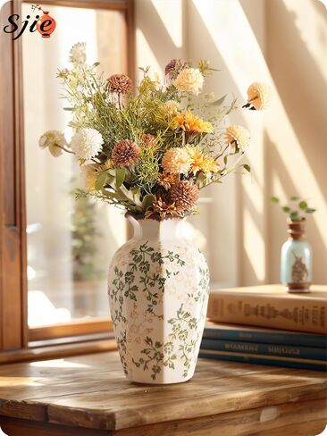 Vintage Ceramic Vase - 8.2 Inch Hand-Painted Roses with Ice Crackle Glaze Finish, American Farmhouse Style Pitcher Vase for Home Decor, Centerpiece, Shelf, Table, Office, Rustic Wedding Gift in Saudi Arabia