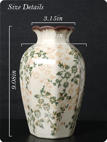 Vintage Ceramic Vase - 8.2 Inch Hand-Painted Roses with Ice Crackle Glaze Finish, American Farmhouse Style Pitcher Vase for Home Decor, Centerpiece, Shelf, Table, Office, Rustic Wedding Gift in Saudi Arabia
