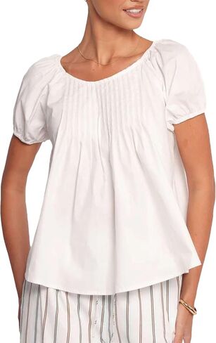 Zontroldy Women's Summer Cotton Blouses Tops Pleated Short Sleeve Crewneck Casual Babydoll Shirts in Saudi Arabia