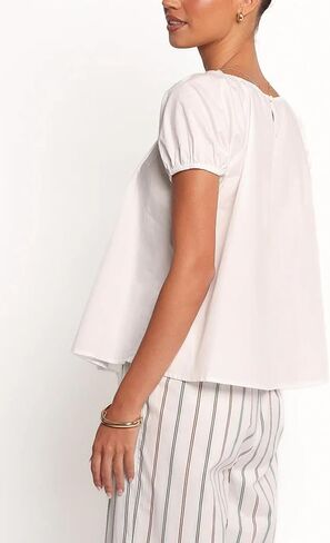 Zontroldy Women's Summer Cotton Blouses Tops Pleated Short Sleeve Crewneck Casual Babydoll Shirts in Saudi Arabia