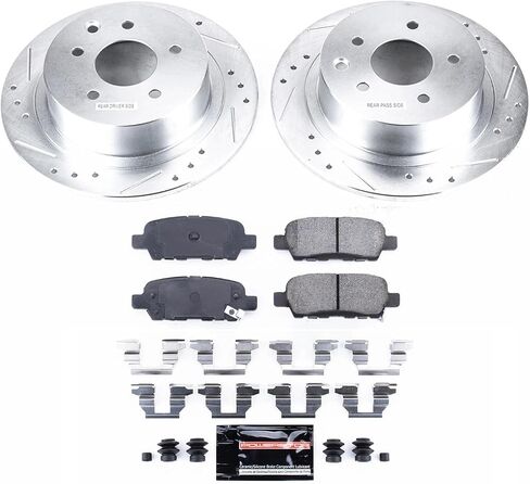 Power Stop K098 Rear Z23 Carbon-Fiber Ceramic Brake Pads and Drilled Slotted Disc Rotors Brake Kit For Nissan Altima Maxima Sentra Juke [Application Specific 11.46" Rotors] in Saudi Arabia