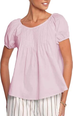 Zontroldy Women's Summer Cotton Blouses Tops Pleated Short Sleeve Crewneck Casual Babydoll Shirts in Saudi Arabia