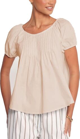 Zontroldy Women's Summer Cotton Blouses Tops Pleated Short Sleeve Crewneck Casual Babydoll Shirts in Saudi Arabia