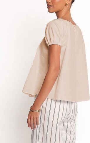 Zontroldy Women's Summer Cotton Blouses Tops Pleated Short Sleeve Crewneck Casual Babydoll Shirts in Saudi Arabia