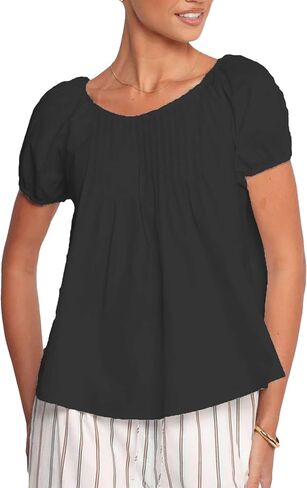 Zontroldy Women's Summer Cotton Blouses Tops Pleated Short Sleeve Crewneck Casual Babydoll Shirts in Saudi Arabia