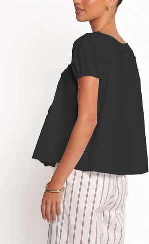 Zontroldy Women's Summer Cotton Blouses Tops Pleated Short Sleeve Crewneck Casual Babydoll Shirts in Saudi Arabia