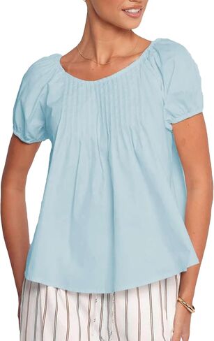 Zontroldy Women's Summer Cotton Blouses Tops Pleated Short Sleeve Crewneck Casual Babydoll Shirts in Saudi Arabia