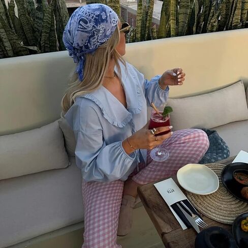 Women Lapel Doll Collar Blouse Puff Sleeve Pleated Tie Front Peplum Shirts Summer Cute Babydoll Tops in Saudi Arabia