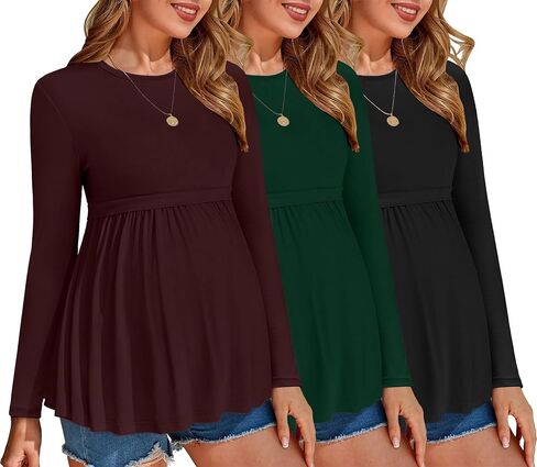 Ekouaer Maternity Shirts 3 Packs Pleated Long Sleeve Tops Tunic Casual Pregnancy Clothes in Saudi Arabia