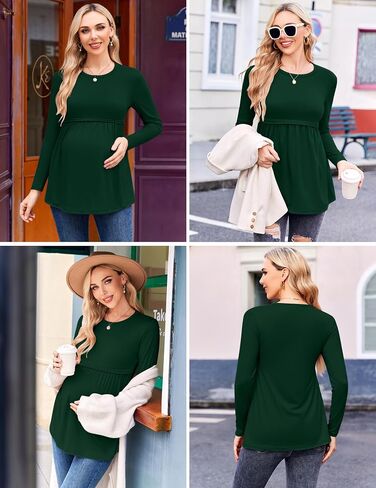Ekouaer Maternity Shirts 3 Packs Pleated Long Sleeve Tops Tunic Casual Pregnancy Clothes in Saudi Arabia