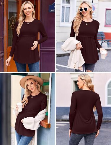 Ekouaer Maternity Shirts 3 Packs Pleated Long Sleeve Tops Tunic Casual Pregnancy Clothes in Saudi Arabia