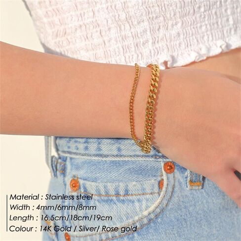 Cuban Chain Gold Bracelets for Women Waterproof 14K Gold Plated Jewelry for Women Trendy Thin Dainty Stainless Steels Chain Bracelet Classic Fashion Accessories Gifts for Womens in Saudi Arabia